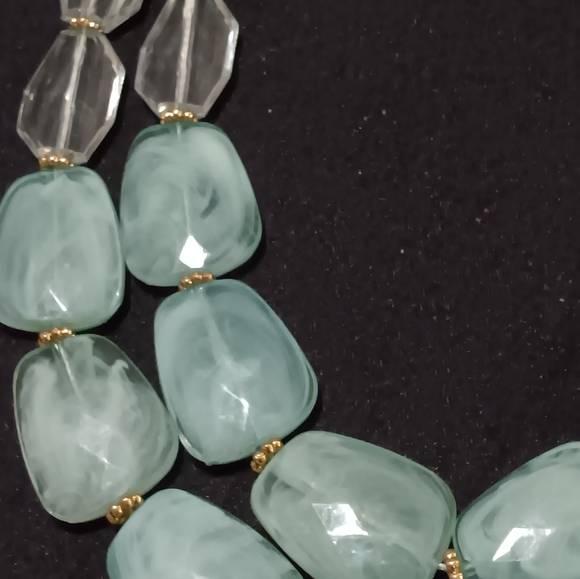 Necklace seafoam and clear beads 2 strand - Picture 3 of 5